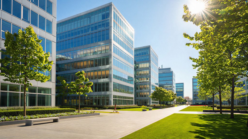 Commercial landscaping at an office park in Greater Lansing, MI